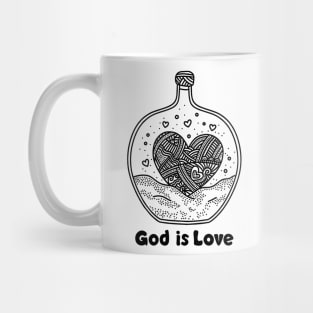 God is love. Doodle illustration. Mug